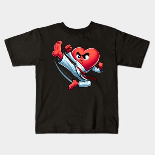 Valentine's Day Heart Karate Kick Kung Fu Taekwondo Kids T-Shirt